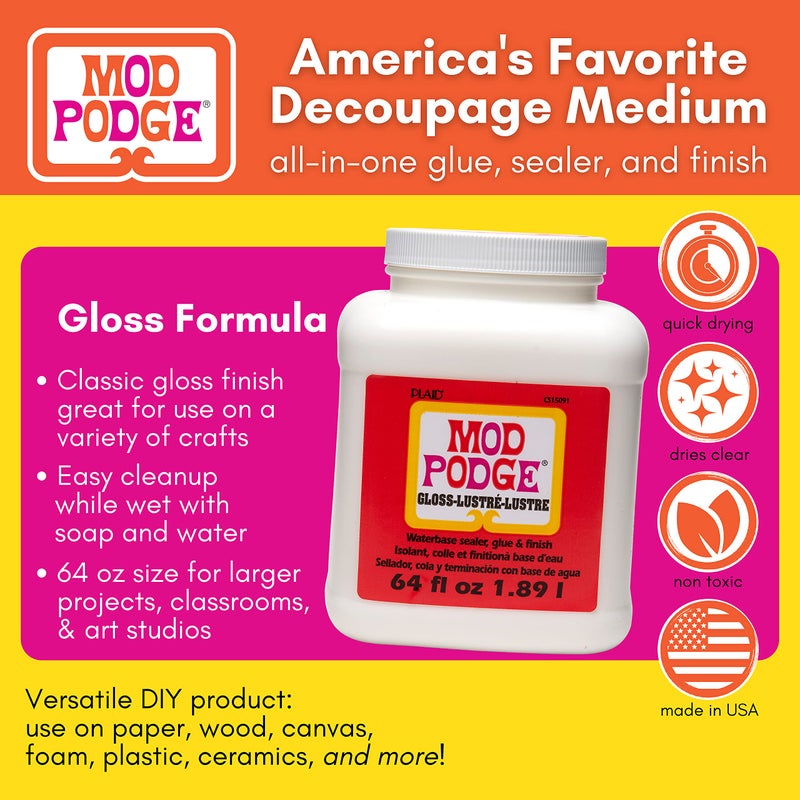 Mod Podge Gloss Sealer, Glue & Finish: All-in-One Craft Solution- Quick Dry, Easy Clean, for Wood, Paper, Fabric & More. Non-Toxic - Craft with Confidence, Made in USA, 64 oz., Pack of 1 - Image 2